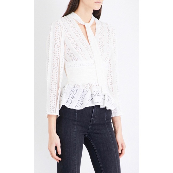 NWT Maje Lood White Tie-Neck Floral Lace Top Sz S - Picture 1 of 7